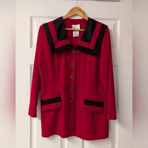 Vintage Red Women's Coat with Black Trim
